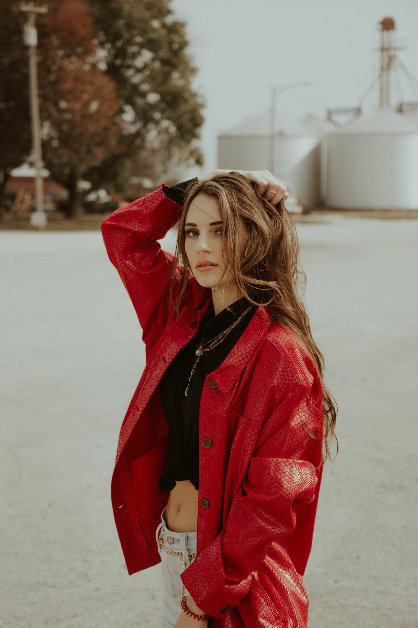 Woman in a red jacket